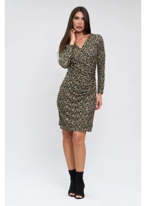 Vestido corto drapeado lateral estampado tonos verde