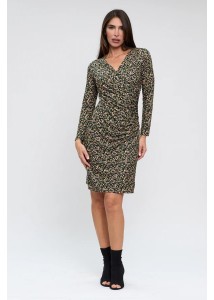 Vestido corto drapeado lateral estampado tonos verde