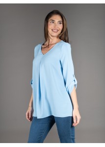 Blusa mujer con pliegue delantero color cielo