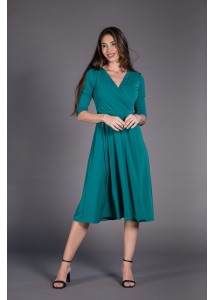 Vestido Midi escote pico cruzado liso verde
