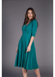 Vestido Midi escote pico cruzado liso verde