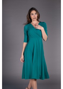 Vestido Midi escote pico cruzado liso verde