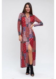 Vestido camisero estampado patchwork rojo