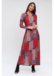 Vestido camisero estampado patchwork rojo