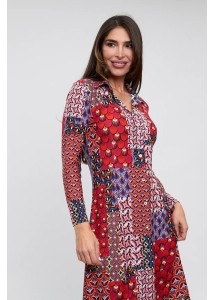 Vestido camisero estampado patchwork rojo