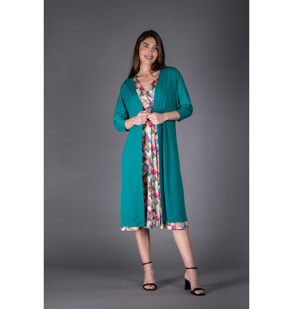 Kimono largo liso verde botellla