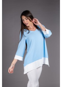 BLUSA MUJER BICOLOR  cielo/blanco
