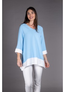 BLUSA MUJER BICOLOR  cielo/blanco