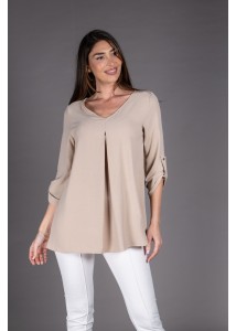 Blusa mujer con pliegue delantero beige