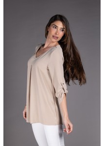 Blusa mujer con pliegue delantero beige