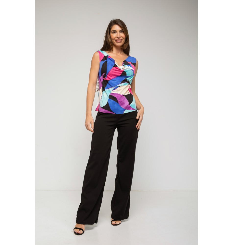 Pantalón recto con goma neocrepe NEGRO