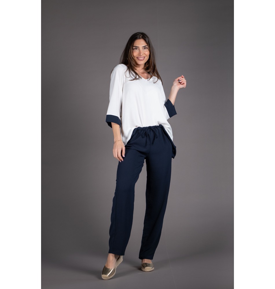 Pantalón con cordón en la cintura marino