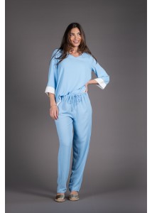 Pantalón con cordón en la cintura azul cielo