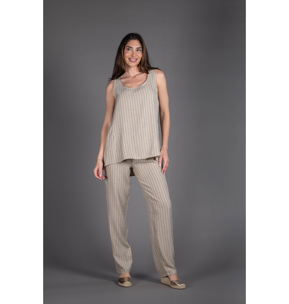 Conjunto de top y pantalón con cordón simil lino beige
