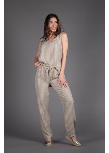 Conjunto de top y pantalón con cordón simil lino beige