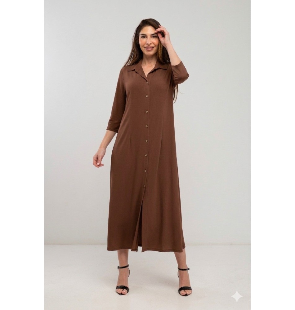 Vestido Camisero largo liso de punto de seda