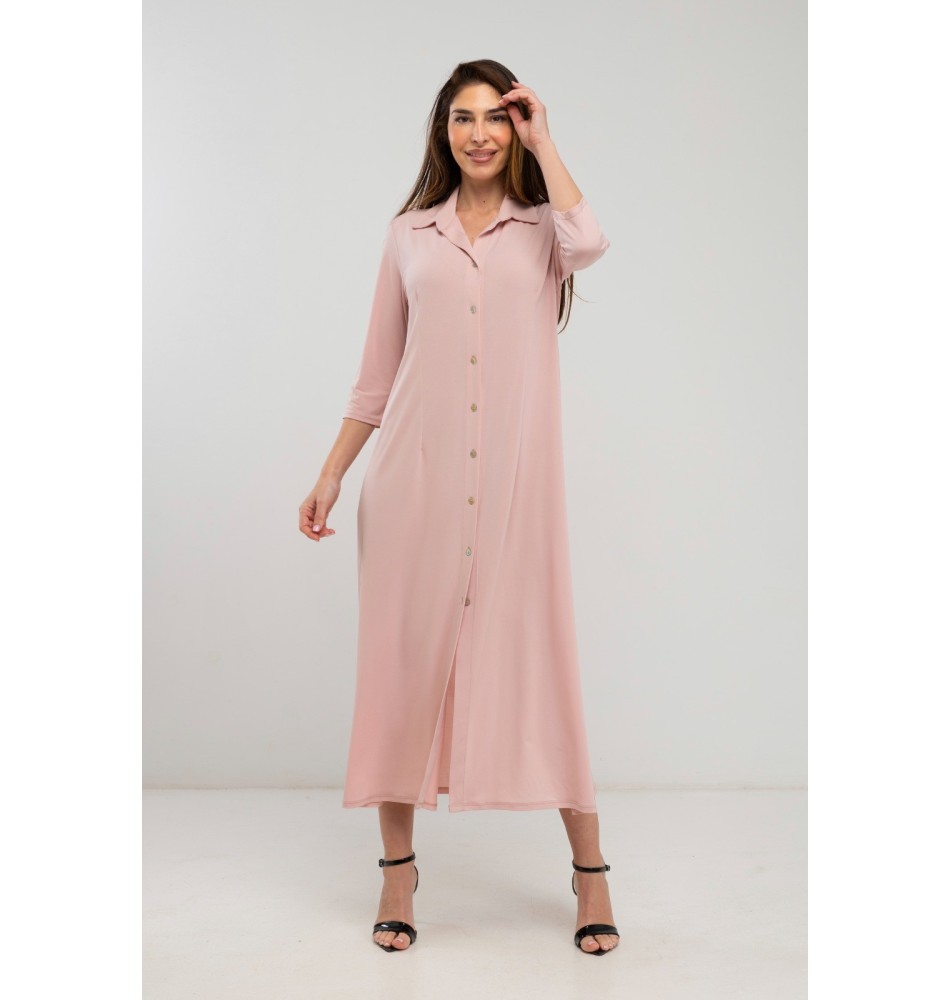 Vestido Camisero largo liso de punto de seda