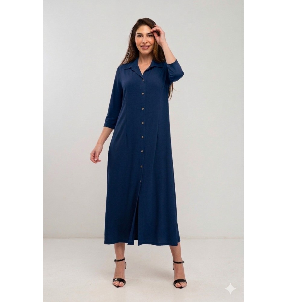 Vestido Camisero largo liso de punto de seda