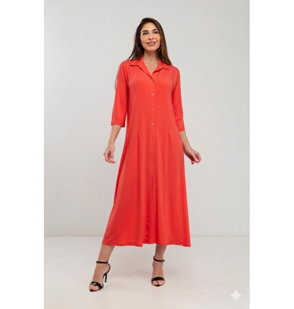 Vestido Camisero largo liso de punto de seda