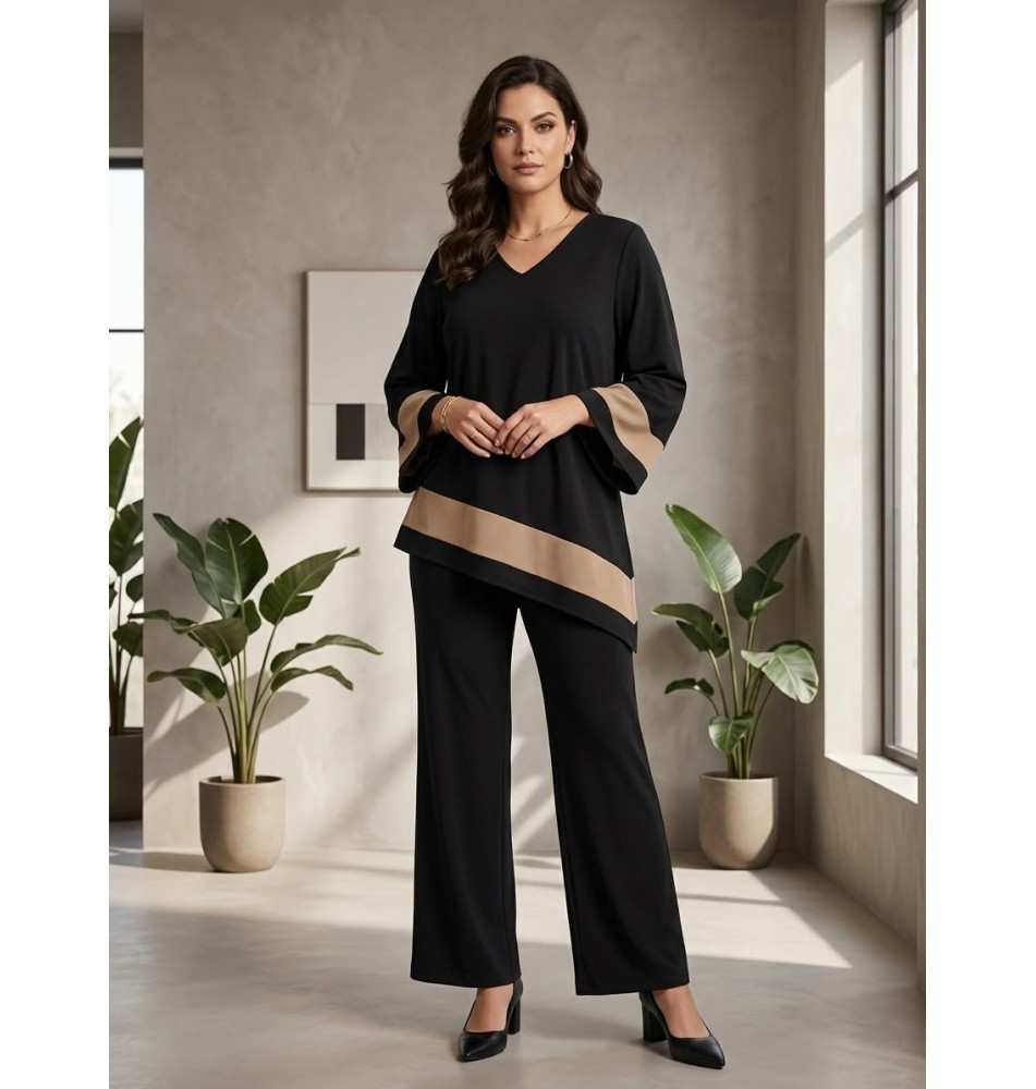 Conjunto túnica franjas y pantalón recto