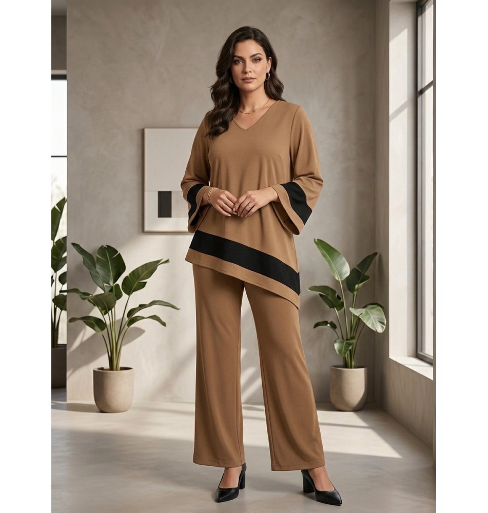 Conjunto túnica franjas y pantalón recto