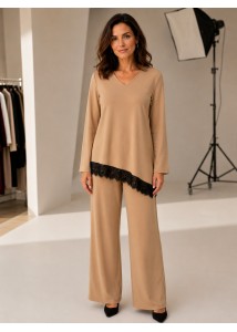 Conjunto liso túnica asimétrica y pantalón recto