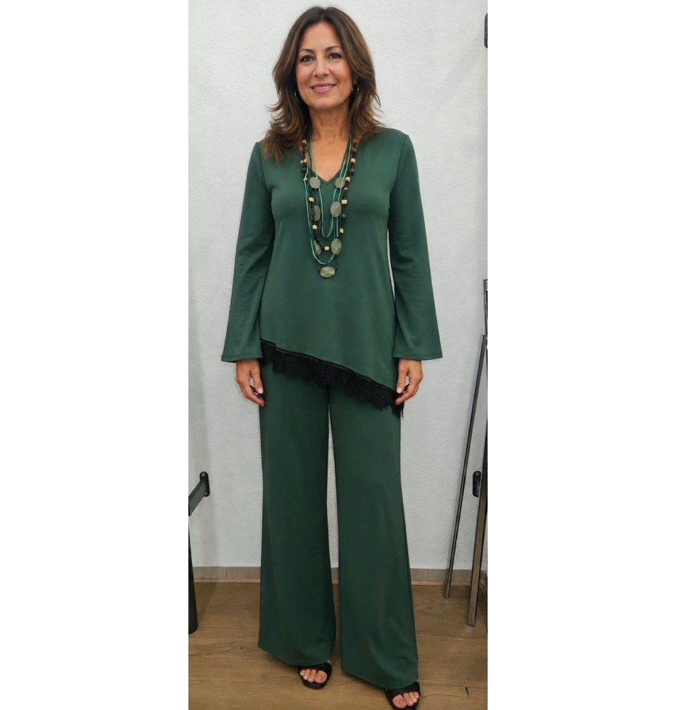 Conjunto liso túnica asimétrica y pantalón recto