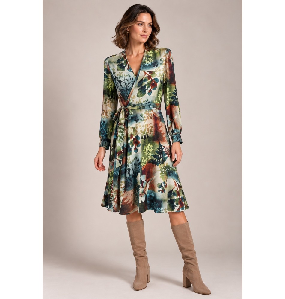 Vestido a la rodilla con escote y falda cruzados