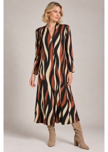 Vestido midi con escote pico y pliegue delantero
