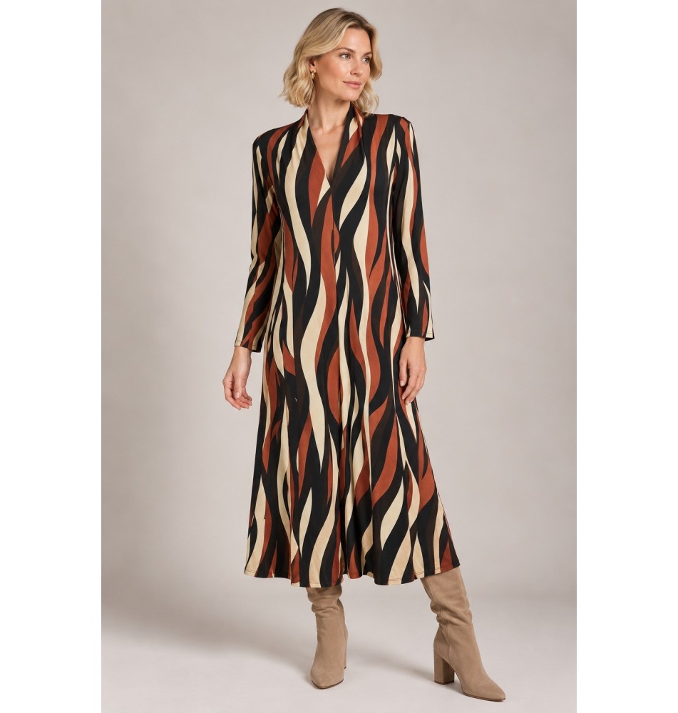 Vestido midi con escote pico y pliegue delantero
