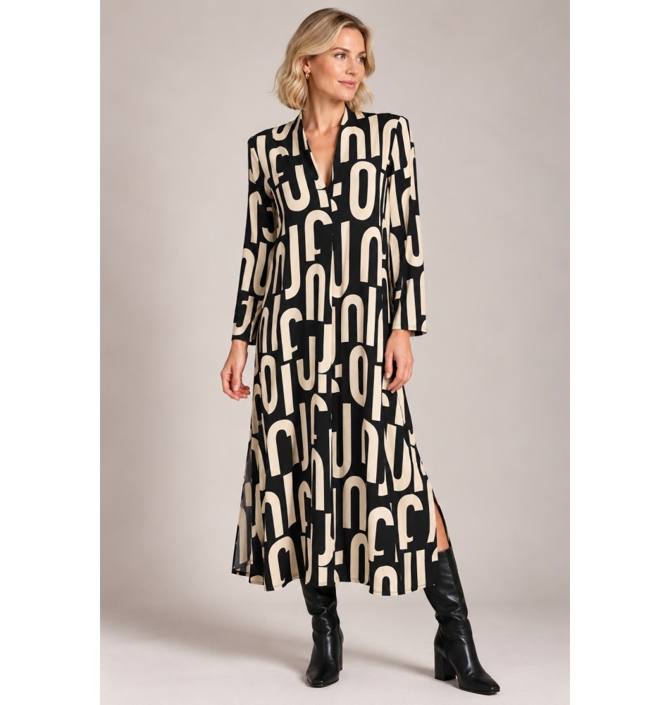 Vestido midi con escote pico y pliegue delantero