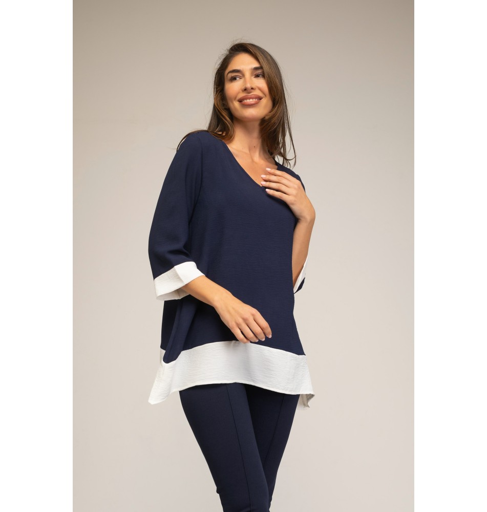 BLUSA MUJER BICOLOR  marino