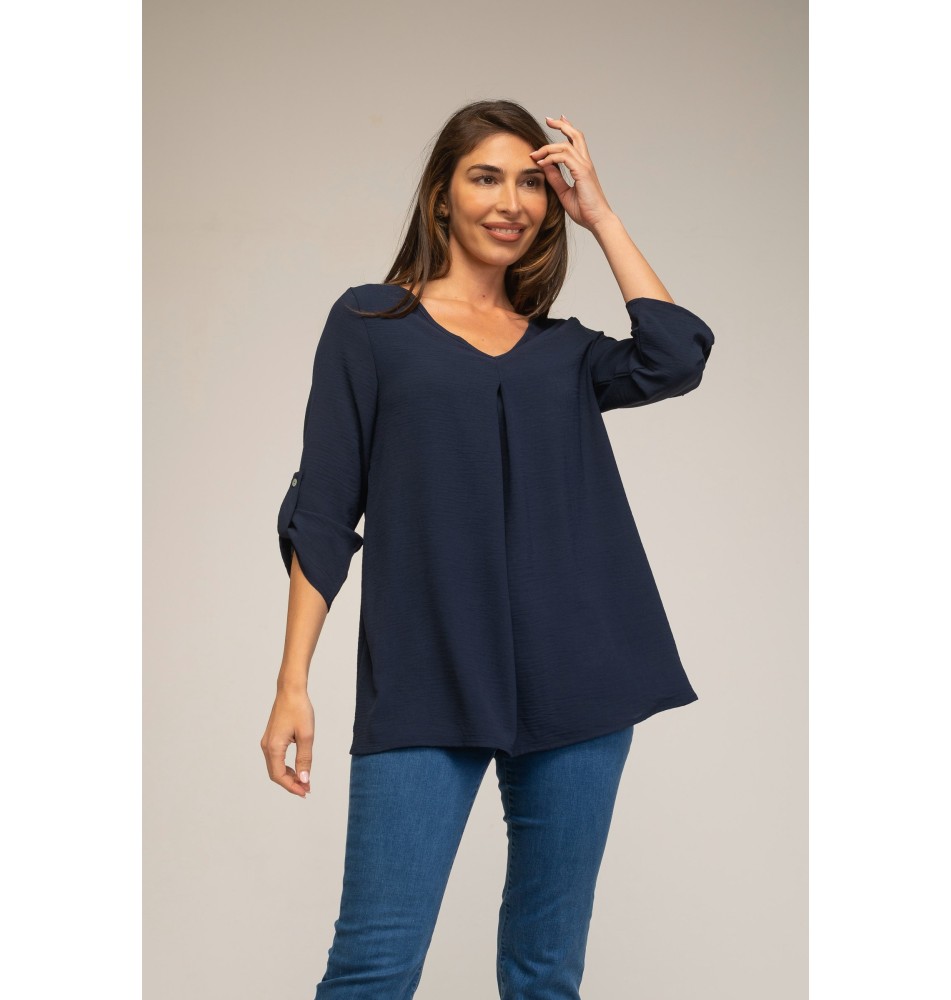Blusa mujer con pliegue delantero marino