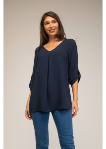 Blusa mujer con pliegue delantero marino